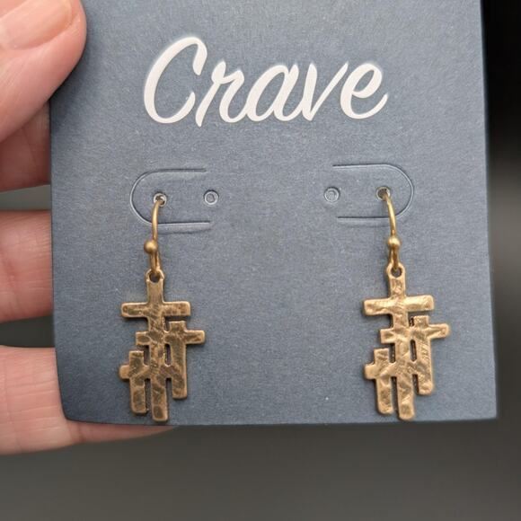 Crave Earrings Gold Tone Abstract Dangle Drop Modern Geometric Jewelry New Tag - Picture 1 of 4